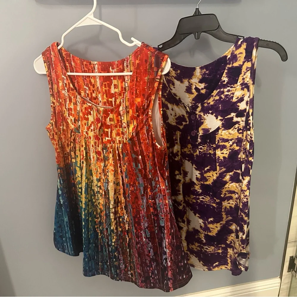 Two Colorful Sleeveless Draped Tops-Multicolor - Picture 1 of 6